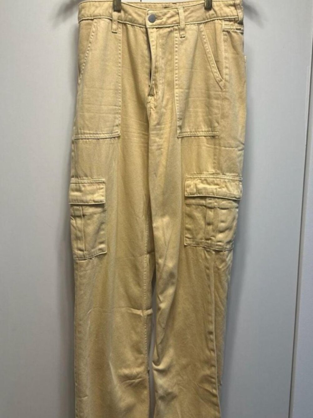 AQUA Women's Khaki High-Rise Raw Hem Wide Leg Cargo Pants